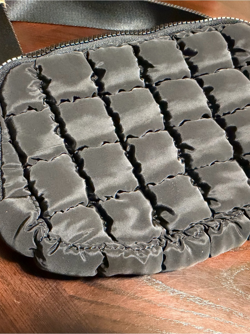Quilted Satin Crossbody Bag - Black